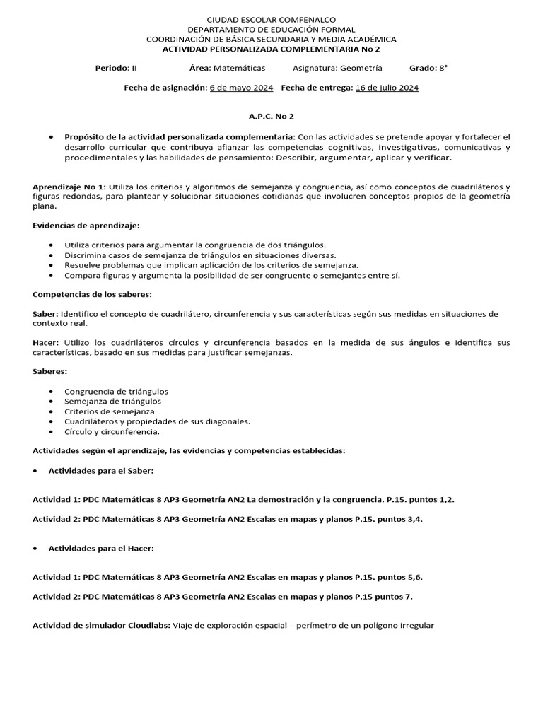APC No2 Geometría 8° 2024 | PDF