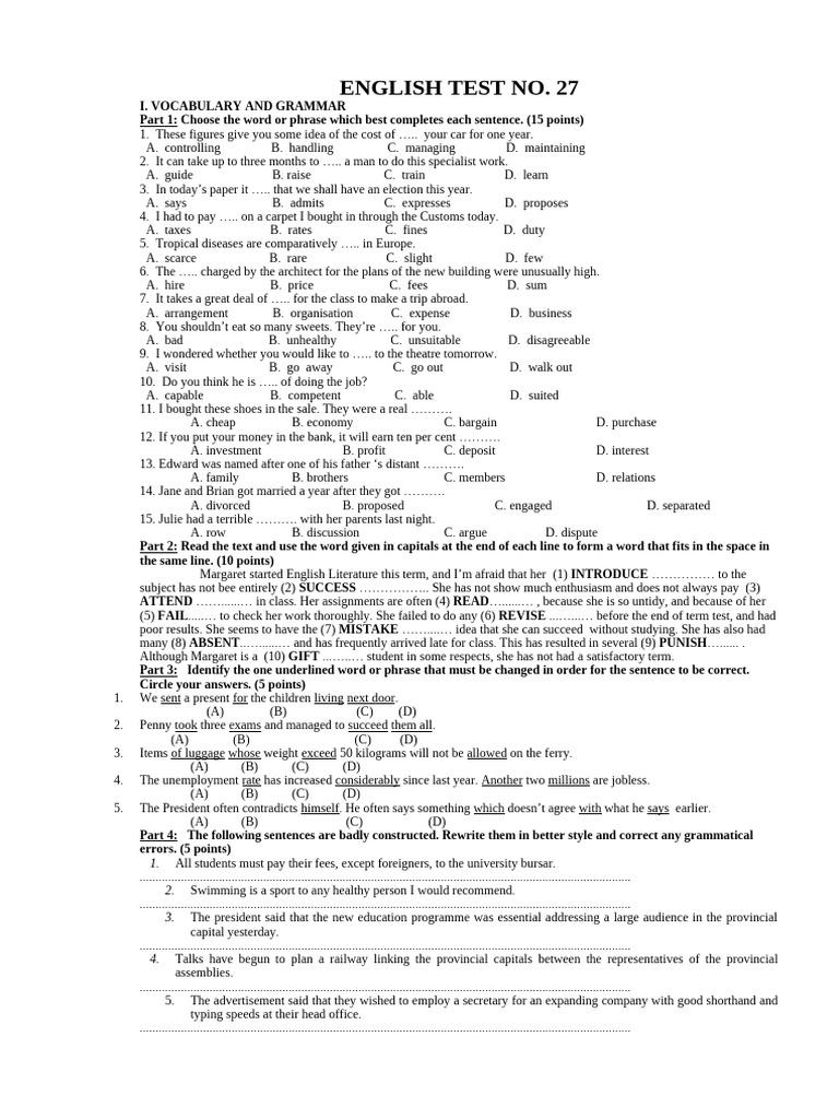 English Test No.27 | PDF