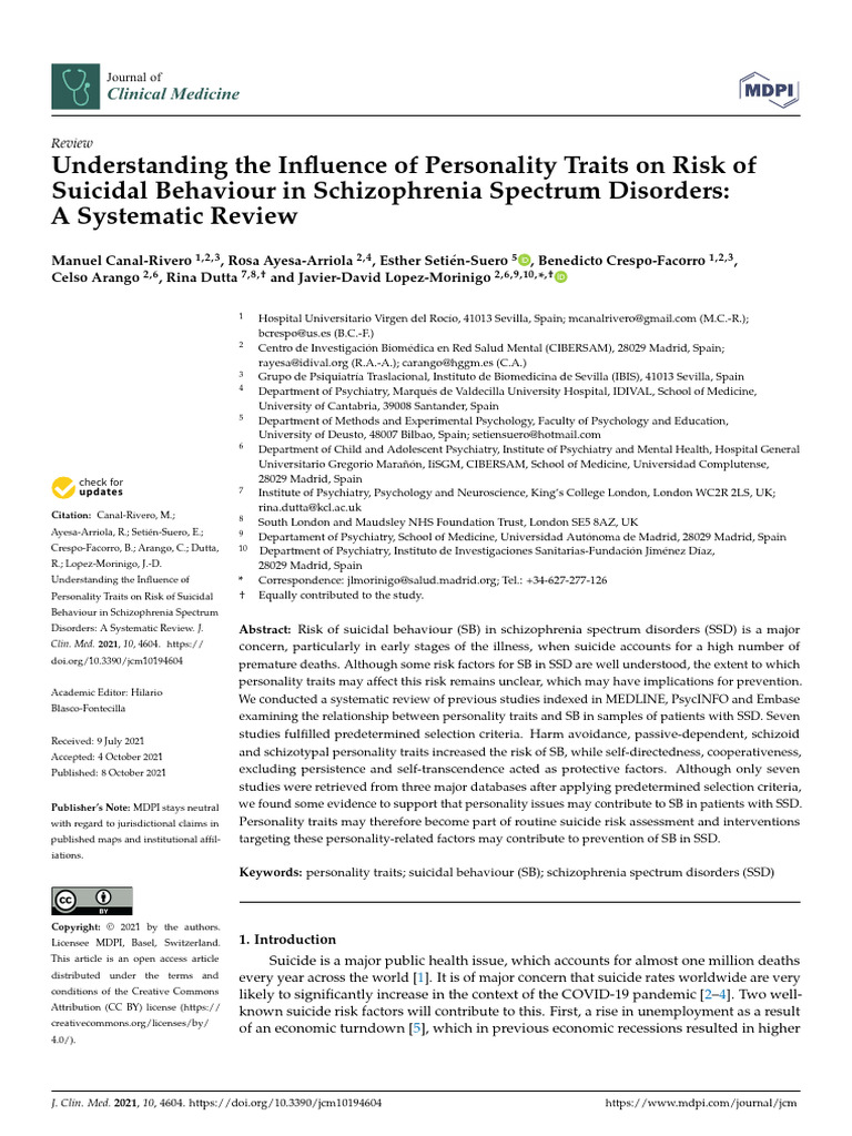Understanding The Influence of Personality Traits On Risk of Suicide in ...