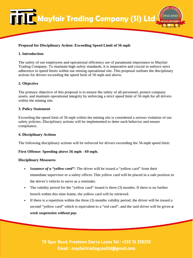 Policy On Disciplinary Measure For Driving Above The Desinated Speed ...