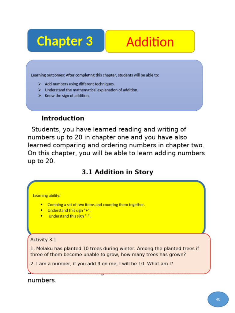 Class 1 Maths: Chapter 3 Addition | PDF | Teaching Methods & Materials