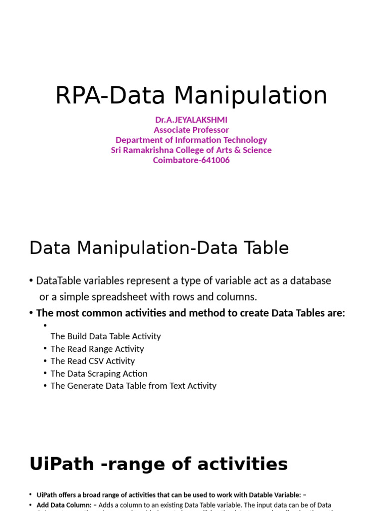 UiPath Data Table Manipulation Guide | PDF | Database Index | Software