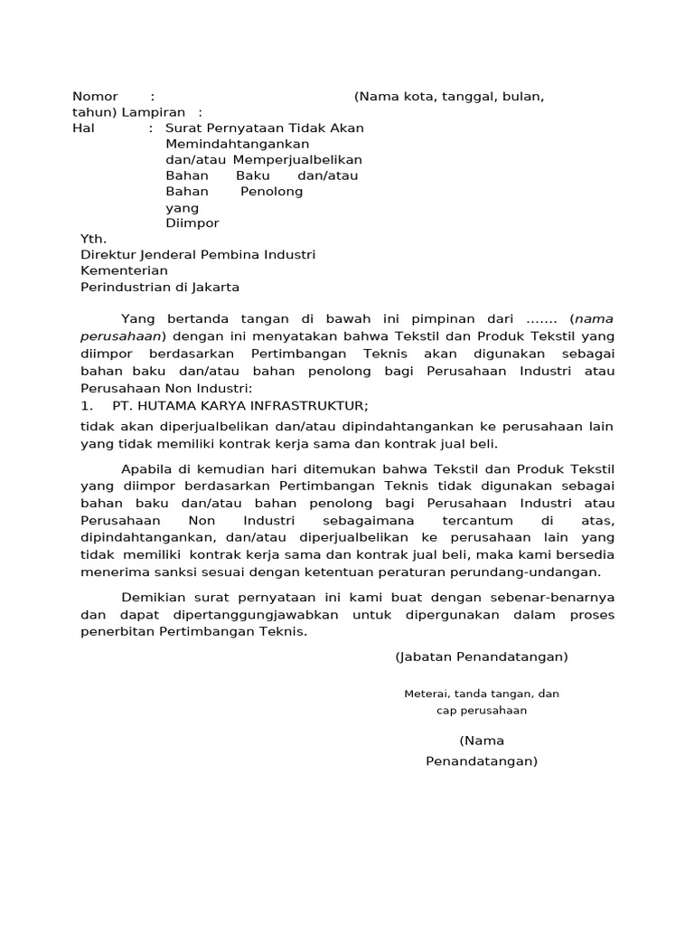 Surat Pernyataan Tidak Akan Memindahtanganka API-U | PDF