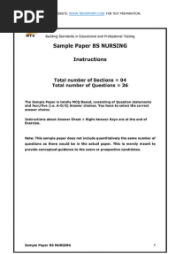 BSN Nursing Entry Test Sample Paper Nts
