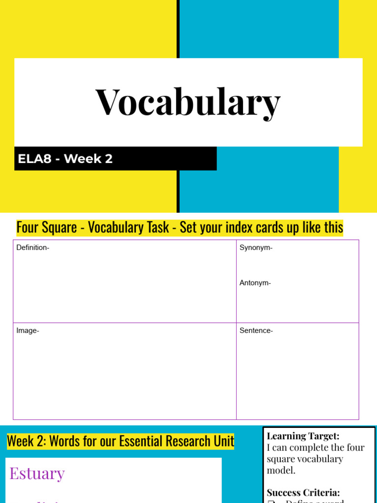 Week 2 Vocabulary For Essential Research Unit ELA8 | PDF
