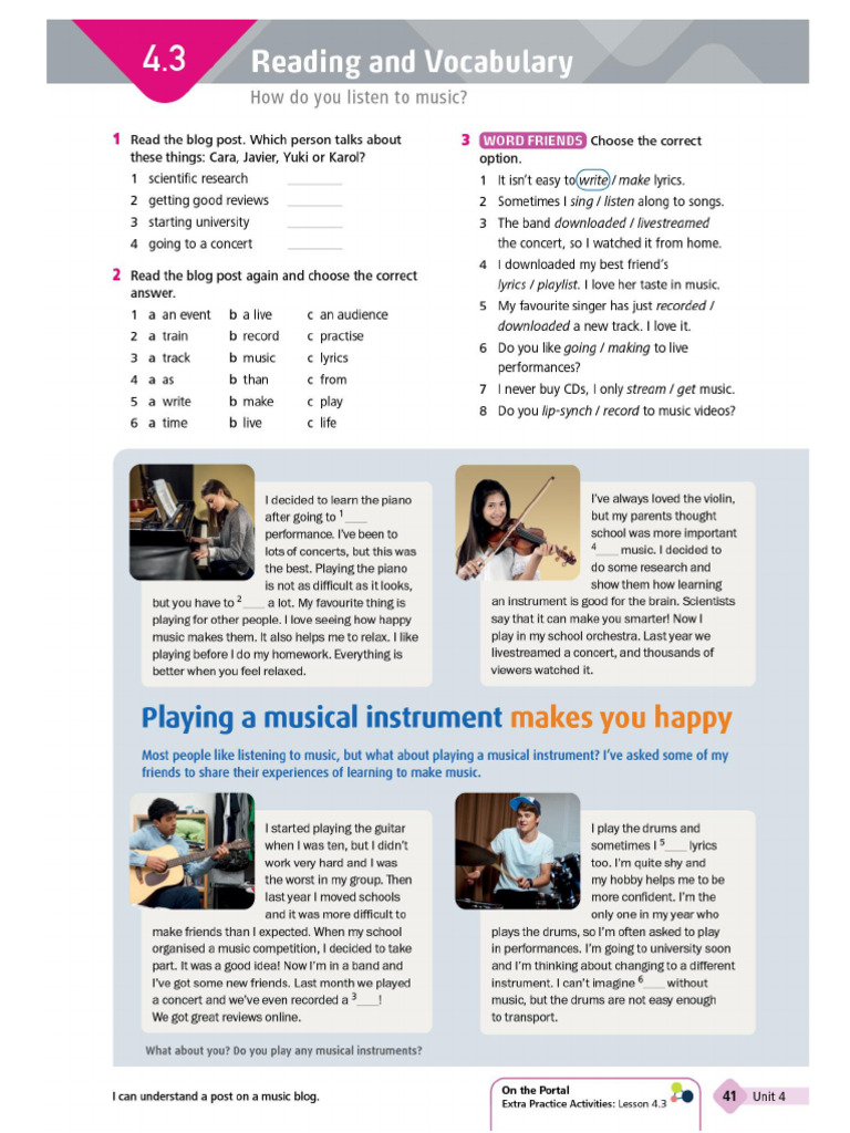 Reading and Vocabulary - Unit 4 | PDF