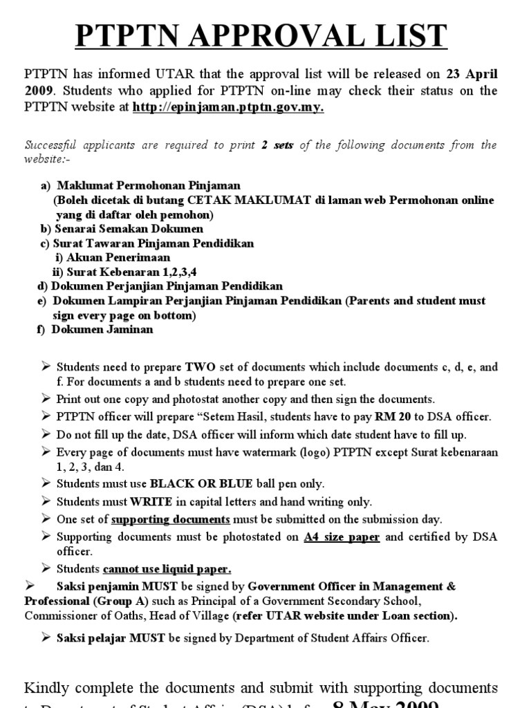 PTPTN Loan Document Submission Guide | PDF | Business