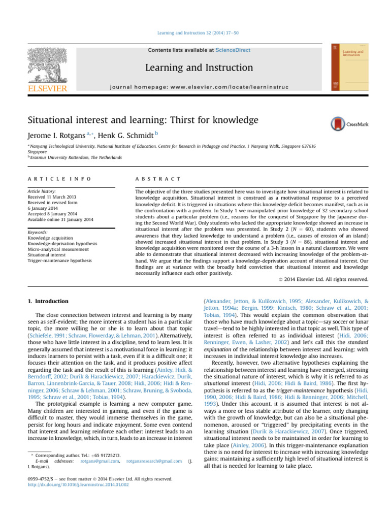 Situational Interest and Learning Thirst | PDF