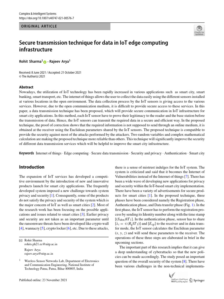 Secure Transmission Technique For Data in IoT Edge | PDF