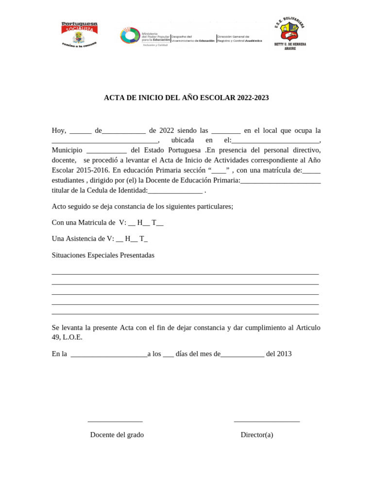 ACTA DE INICIO DEL AÑO ESCOLAR 2022.2023 | PDF