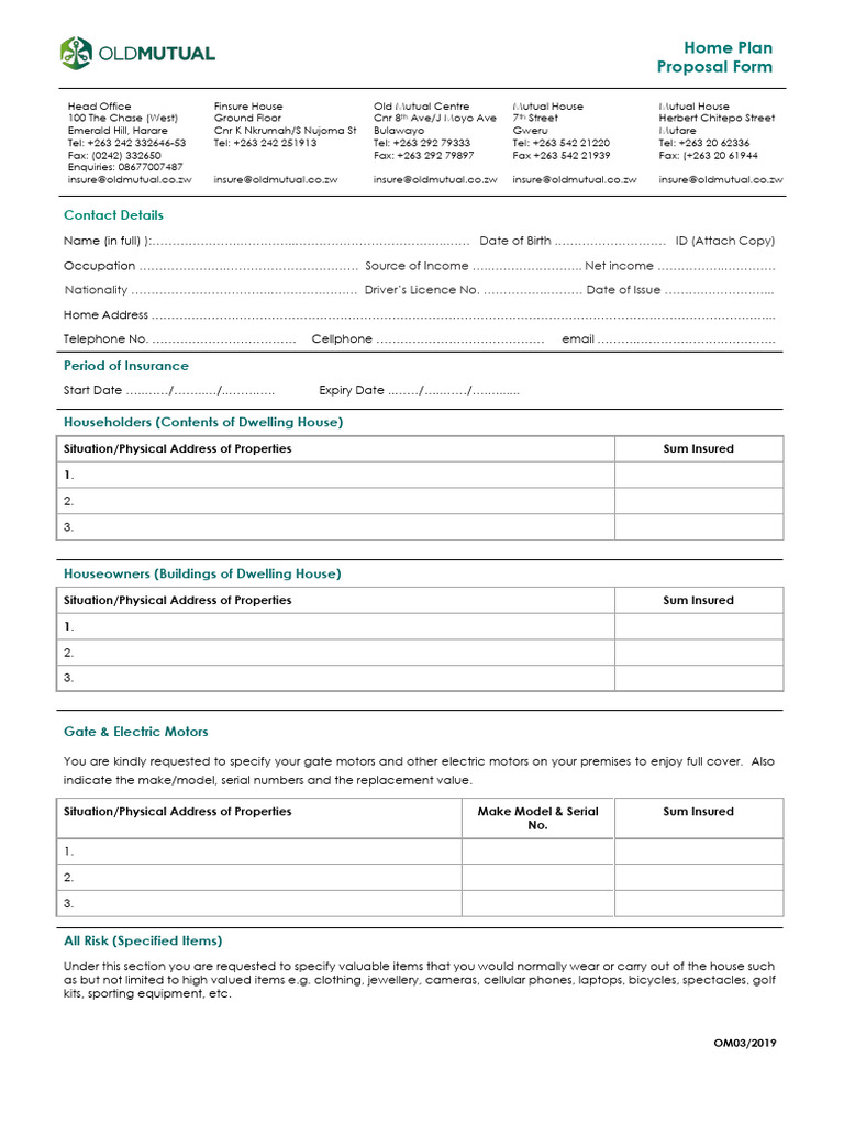 OM Home Plan Proposal Form | PDF