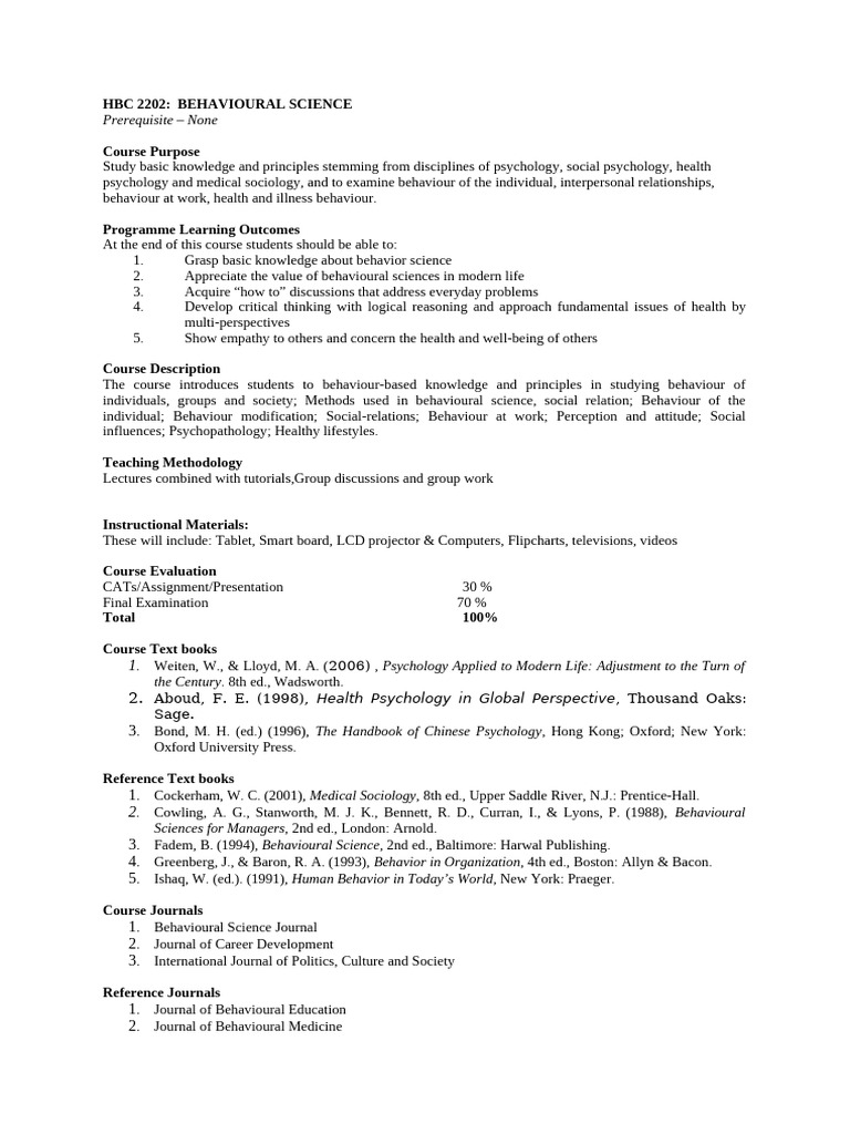 HBC 2202 Behavioral Science | PDF