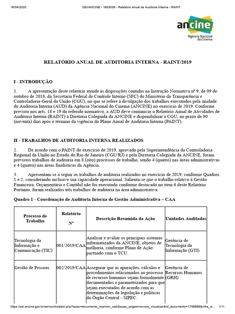 Sei Ancine - 1603036 - Relatorio Anual de Auditoria Interna - Raint ...