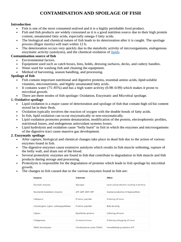 Contamination and Spoilage of Fish: Lipids | PDF