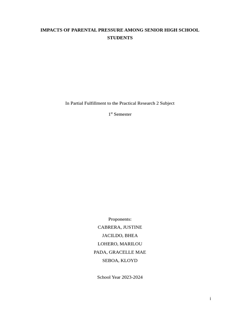 Impacts Of Parental Pressure Among Senior High School Students Pdf