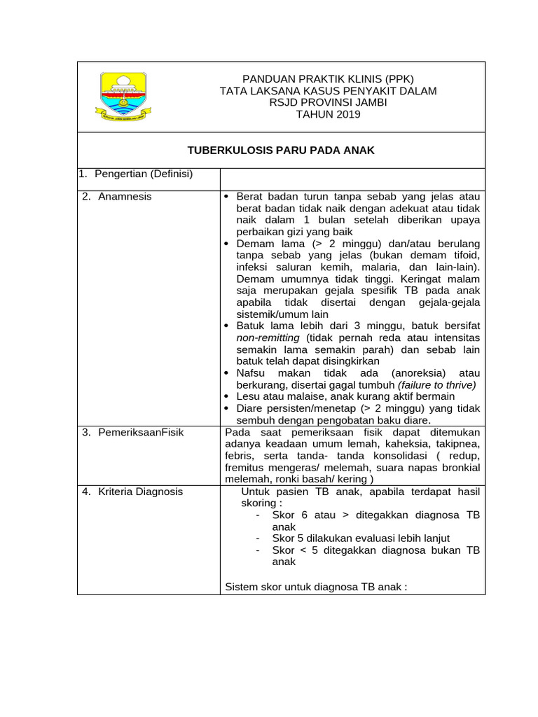 Panduan Diagnosa TB Paru Anak 2019 | PDF