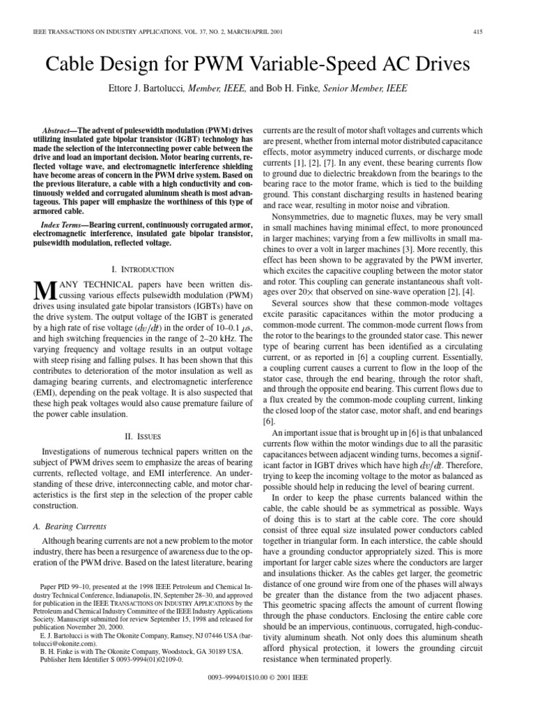 Cable Design For PWM Variable Speed AC D | PDF