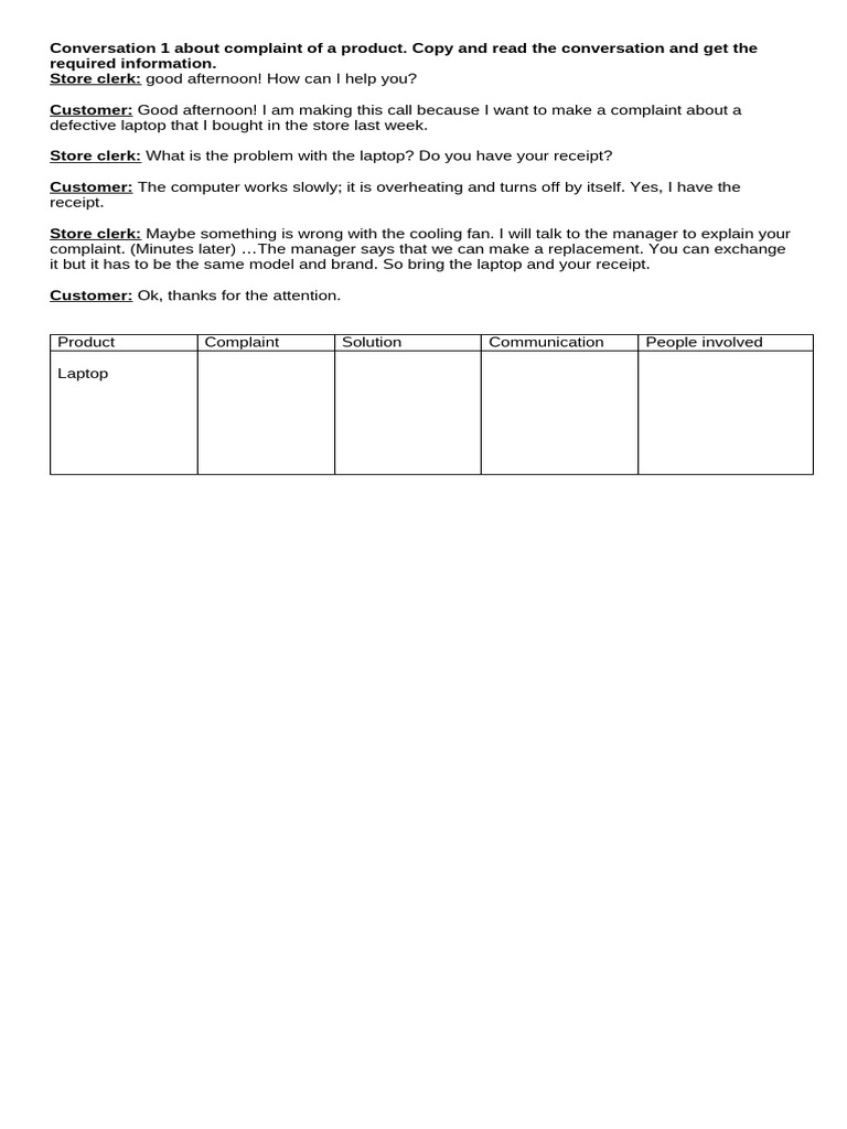 Conversation 1 About Complaint of A Product | PDF