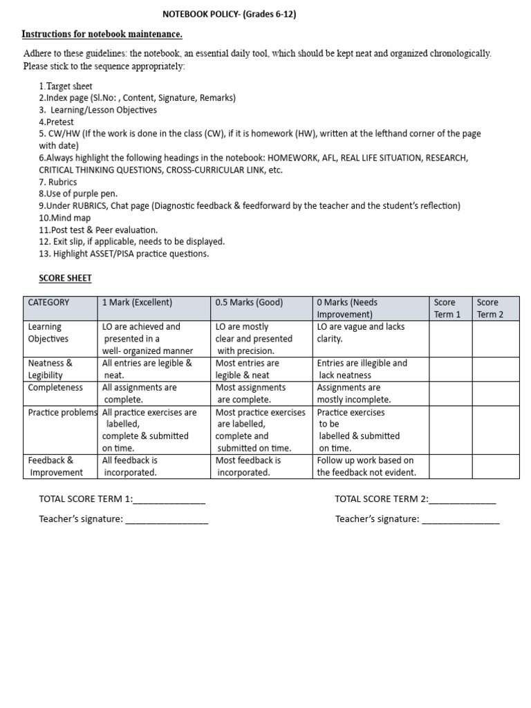 Note Book Policy | PDF