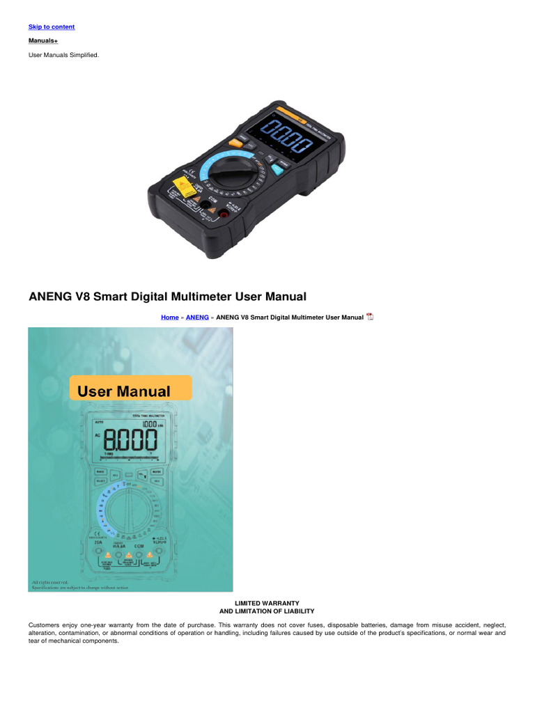 Aneng v8 Operation User S Manual 13 | PDF