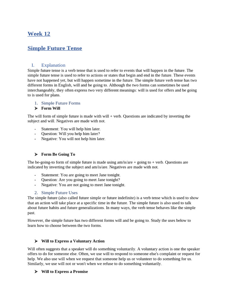 Understanding Simple Future Tense | PDF | Verb | Self-Improvement