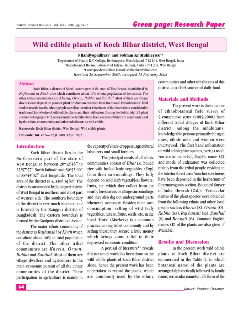Wild Edible Plants of Koch Bihar | PDF | Plants | Fruit