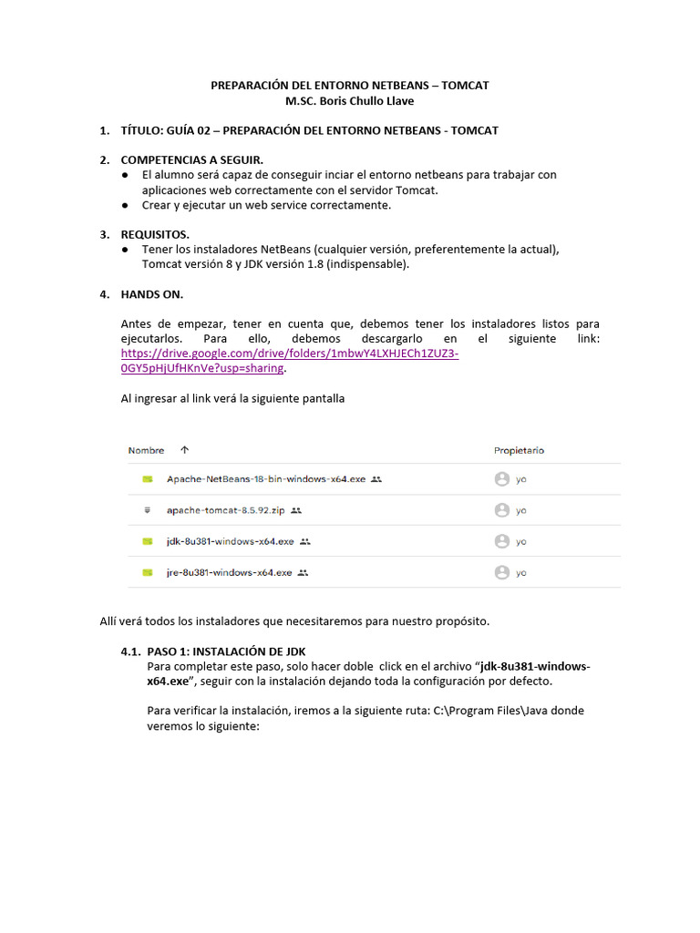 Guía 02 Inicio Preparacion Netbeans - Tomcat - JDK | PDF