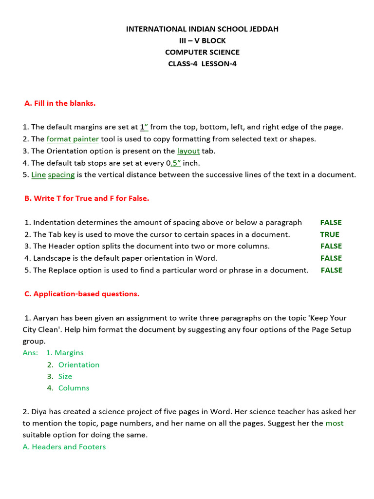Class 4 - Lesson 4 - Notes | PDF