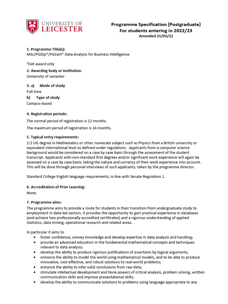 Data Analysis For Business Intelligence MSC | PDF | Lecture | Teaching ...