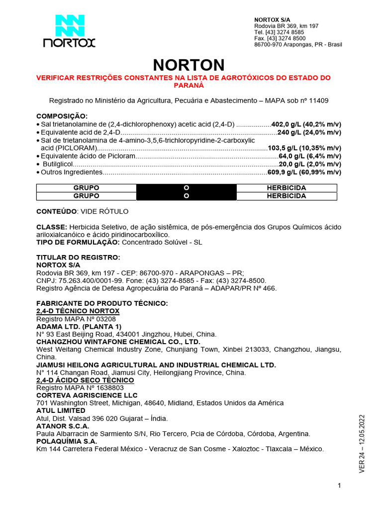 Norton Herbicide 2,4-D Bula Details | PDF