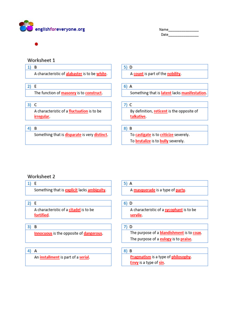 High Advanced Analogies Answer Key | PDF
