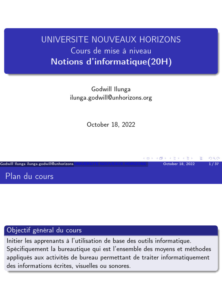 Lesson 1 Notions D Informatiques Mis A Niveau 2022 2023 2 | PDF