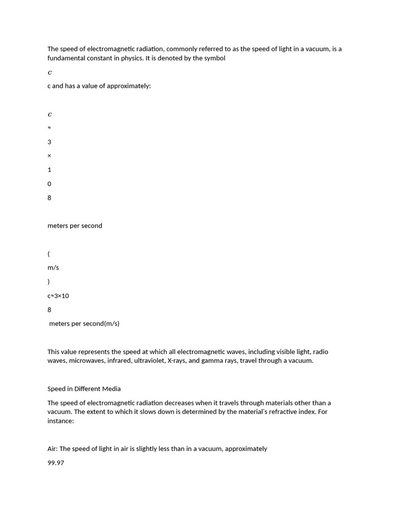 The Speed of Electromagnetic Radiation | PDF