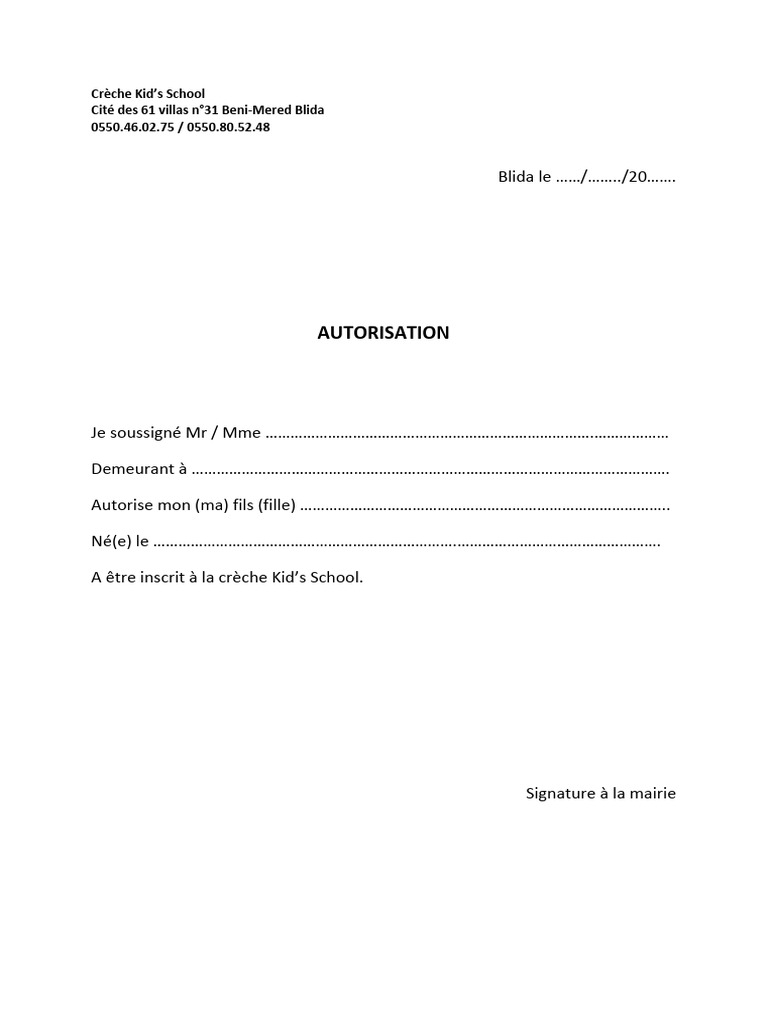 Autorisation Parentale | PDF