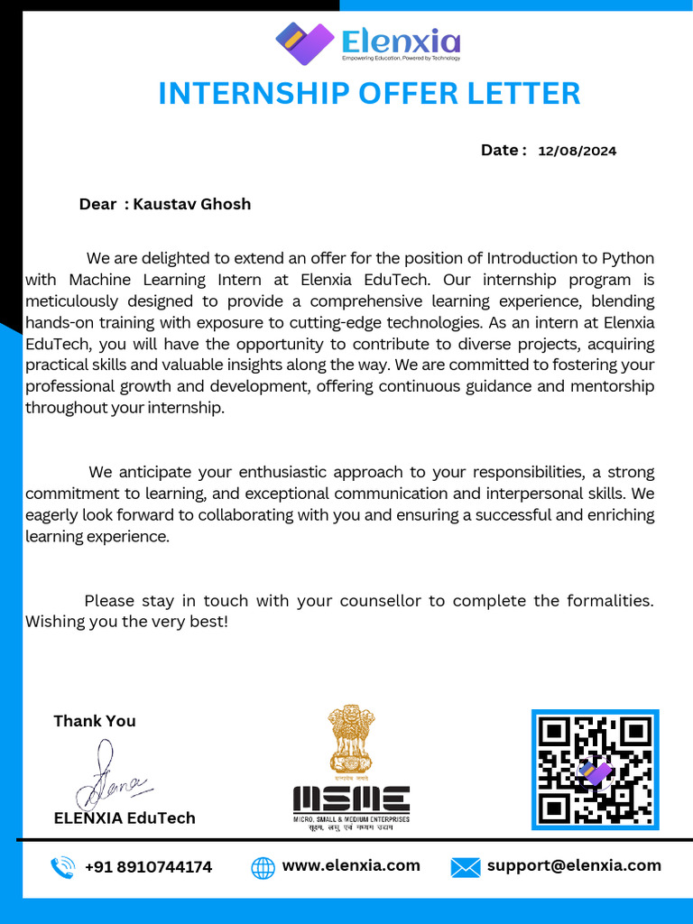 Python Machine Learning Internship Offer | PDF