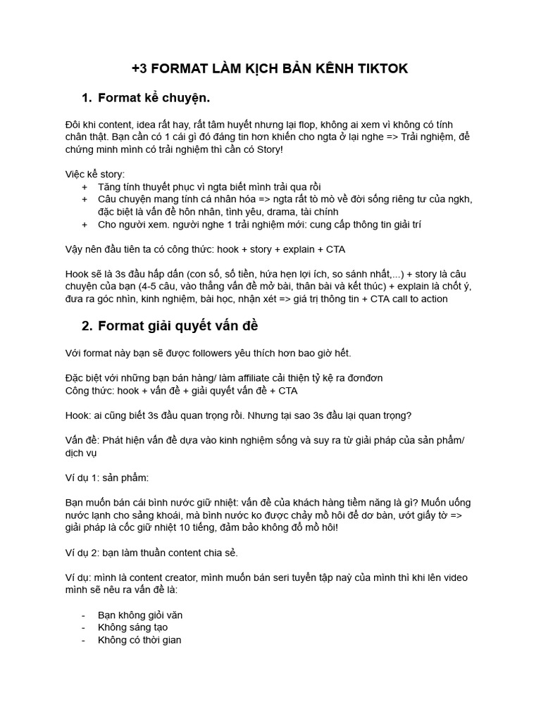 3 Format Làm Kịch Bản Kênh Tiktok | PDF