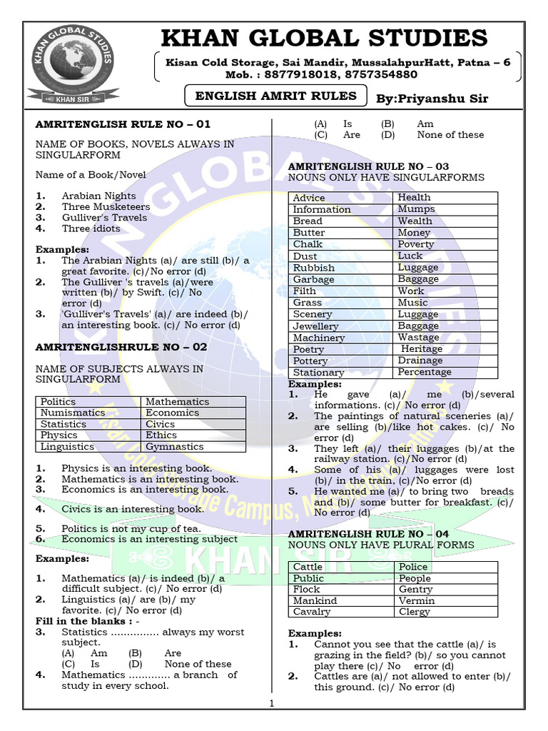 001) Lecture - Amrit Rules by English by Priyanshu Sir | PDF