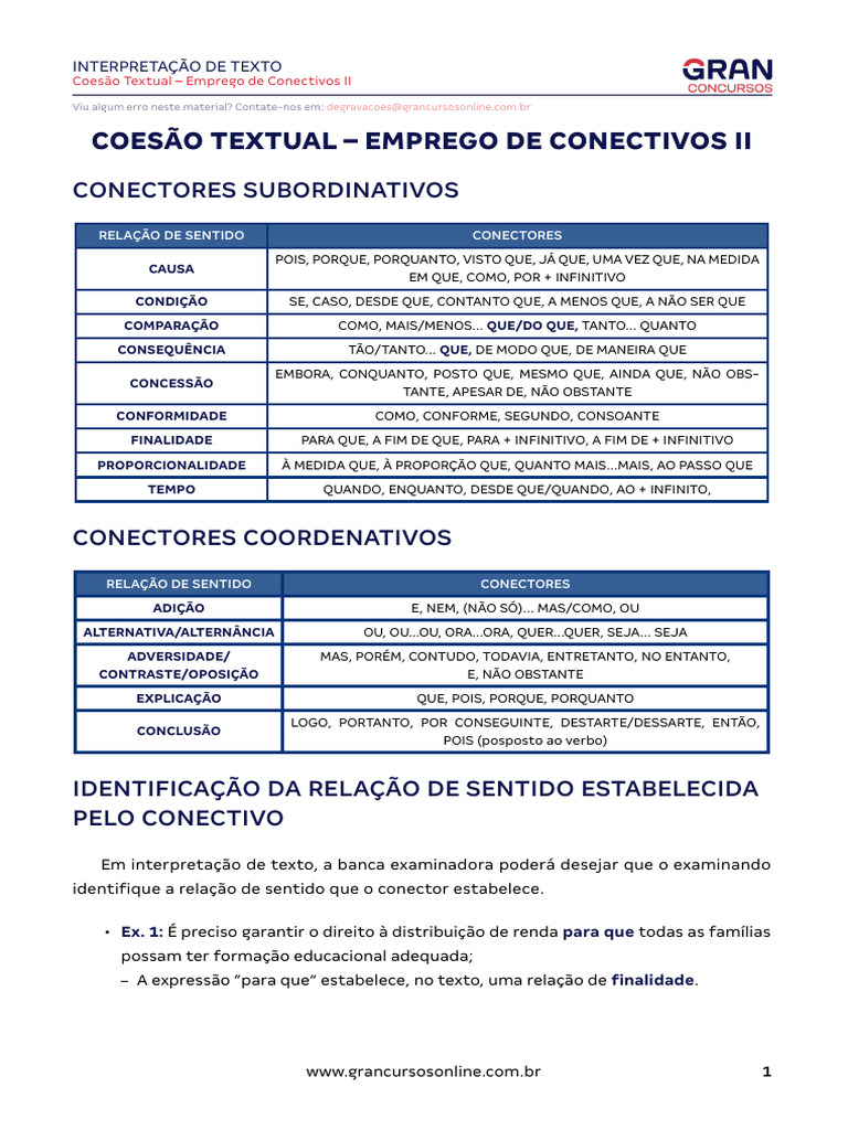 Coesão Textual - Emprego de Conectivos II | PDF