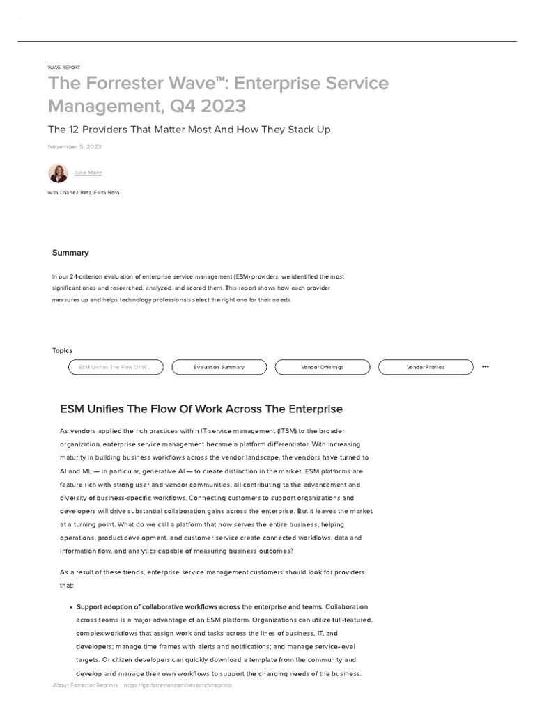 The Forrester Wave™ - Enterprise Service Management, Q4 2023 | PDF