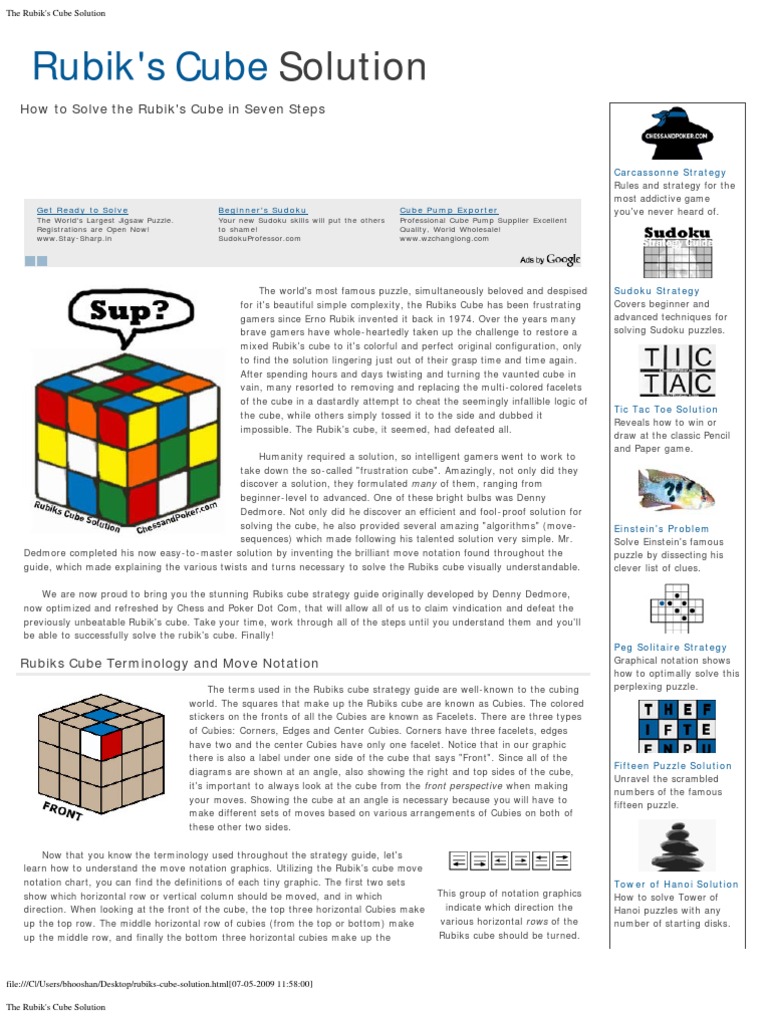 Rubiks Cube Solution | PDF | Home & Garden