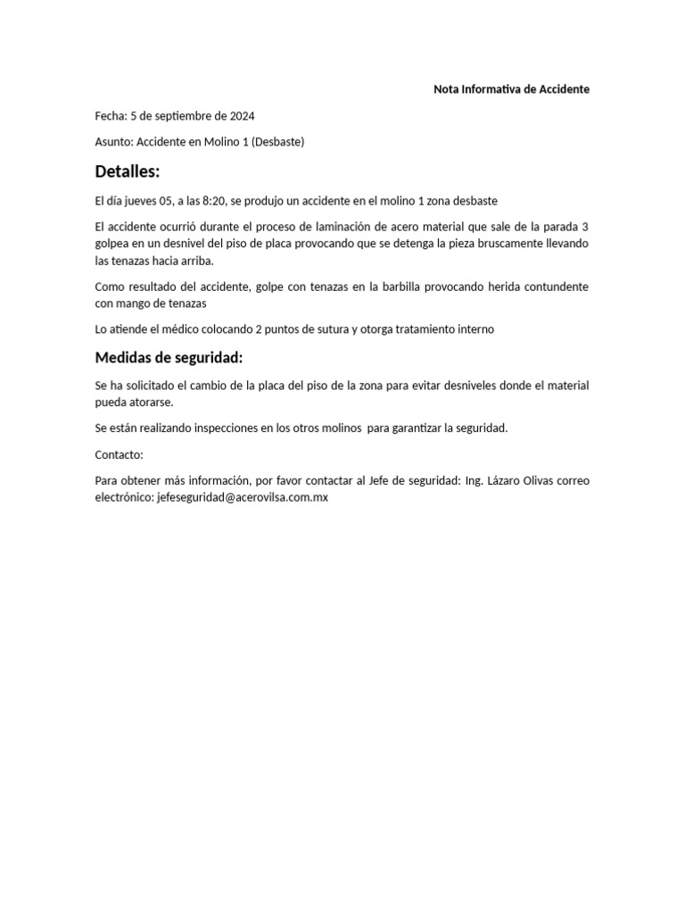 Nota Informativa de Accidente | PDF