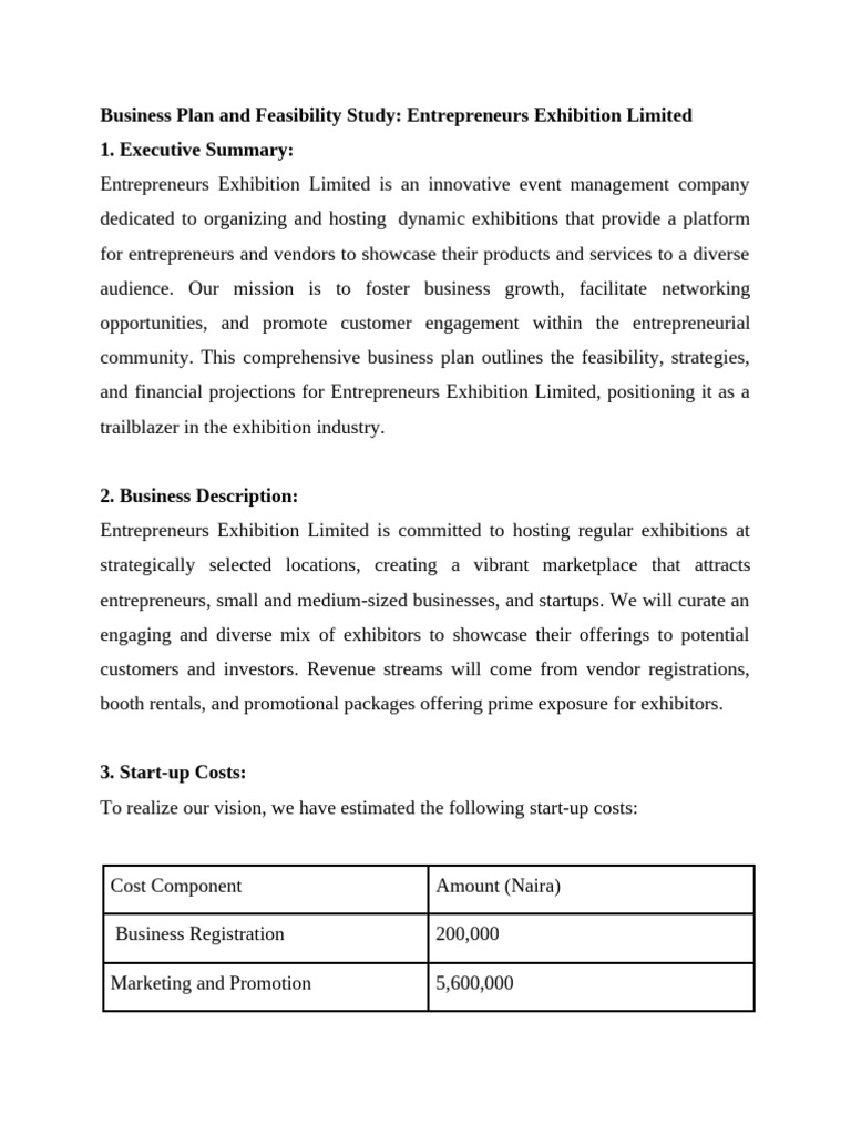 Business Plan and Feasibility Study - Entrepreneurs Exhibition Limited ...