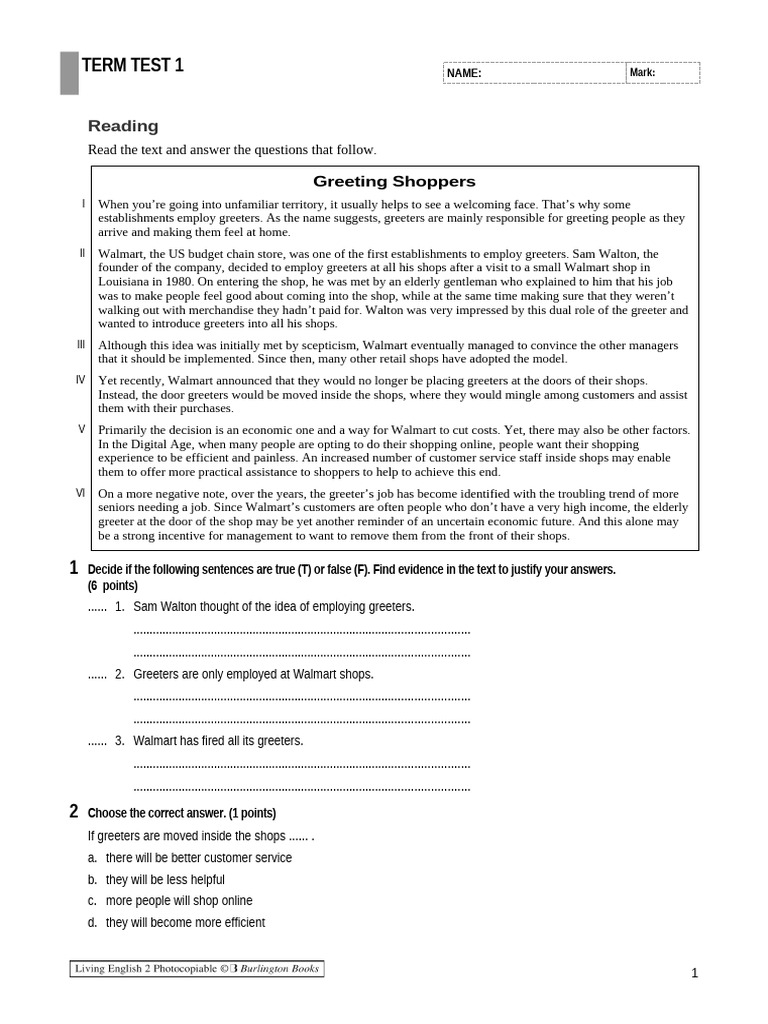 Reading Test 1 Bach Distancia | PDF | Walmart | Economies
