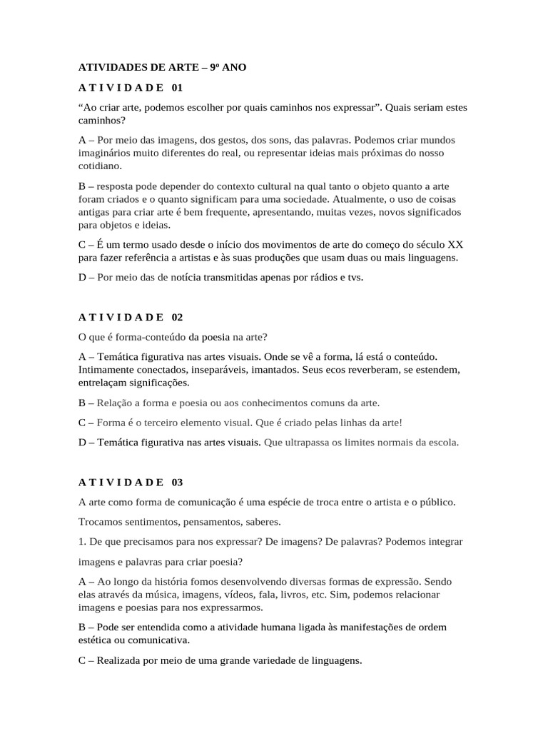 Atividades de Arte - 9º Ano | PDF