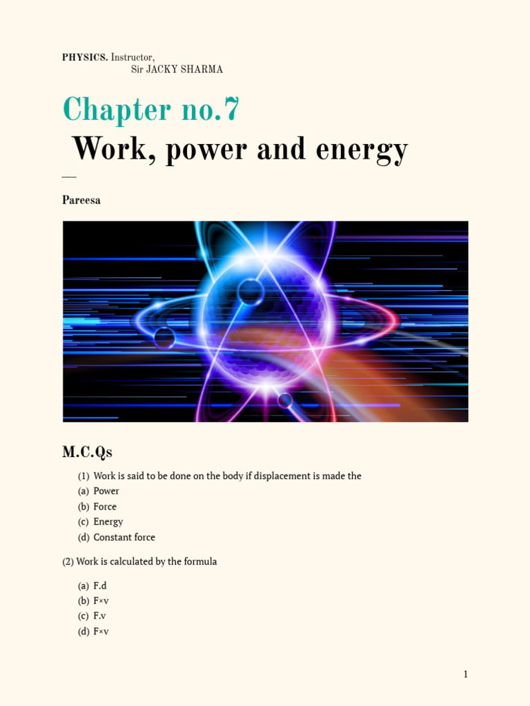 Work, Power and Energy MCQ'S | PDF | Potential Energy | Power (Physics)