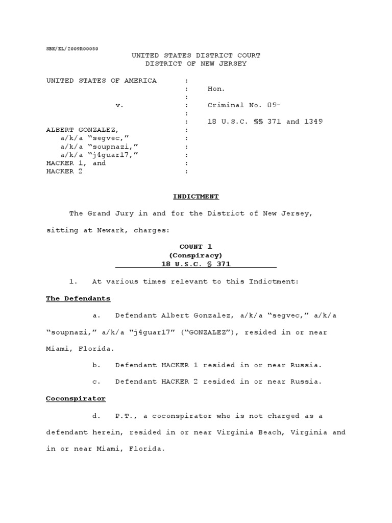 Indictment: SBK/EL/2009R00080 | PDF | Fraud | Security Hacker