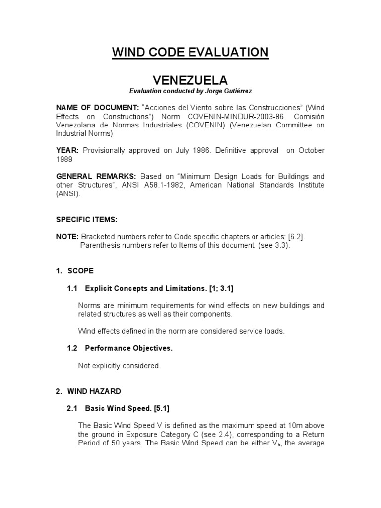 Venezuela Wind Code Evaluation Guide | PDF | Structural Load | Wound
