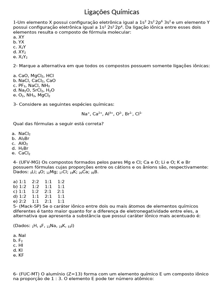 Ligações Químicas Exercícios | PDF | Ligação química | Arte