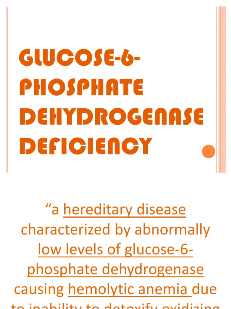 Glucose 6 Phosphate Dehydrogenase Deficiency | PDF | Nicotinamide ...