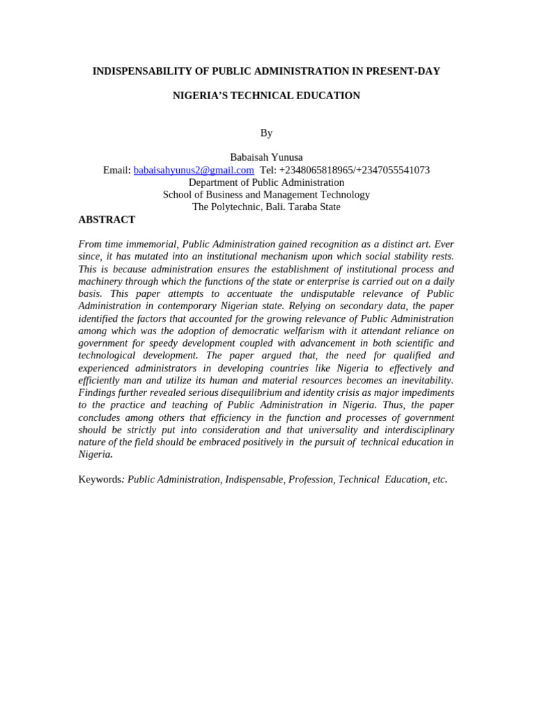 Indispensability of Public Administration in Present Day Nigeria ...